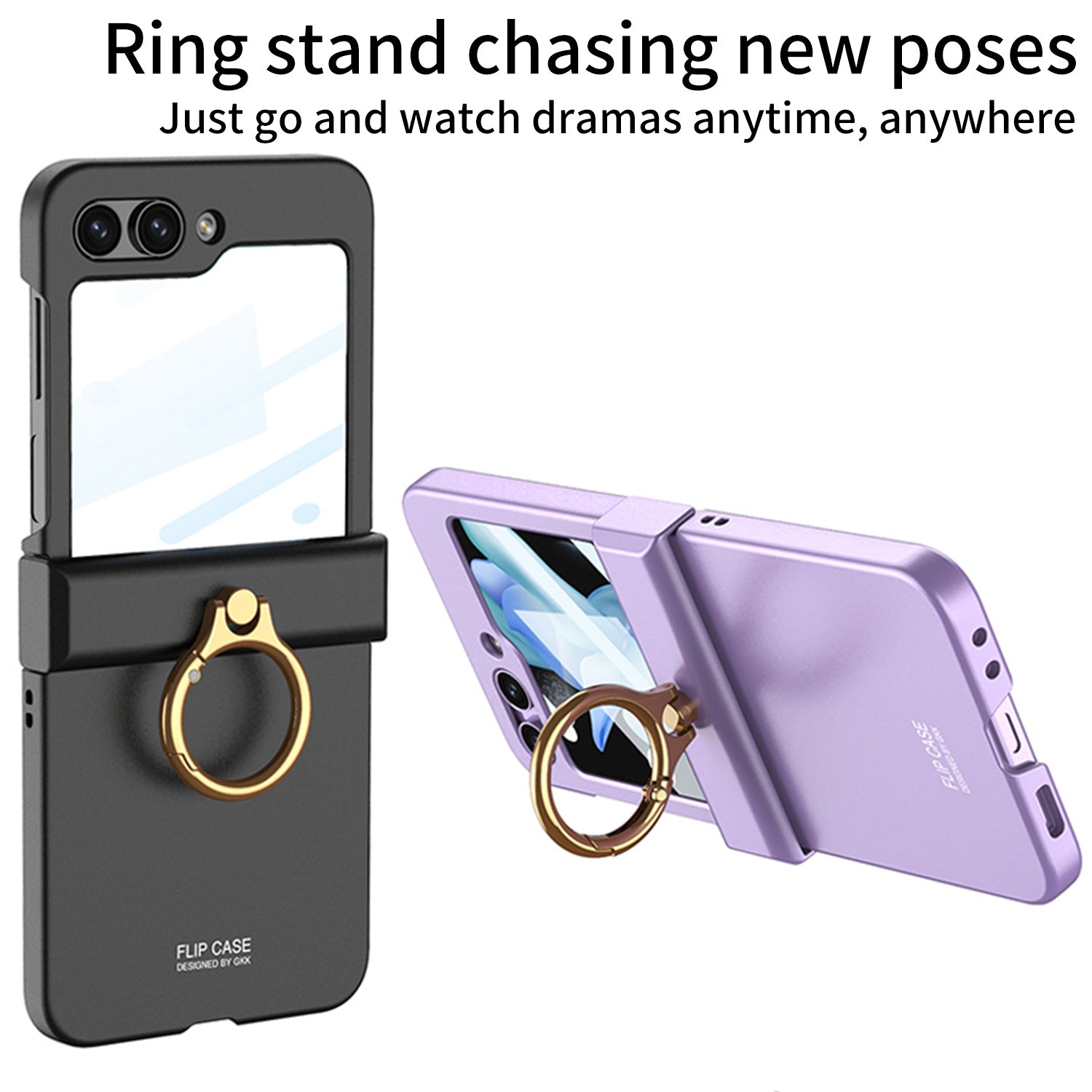 GKK For Samsung Galaxy Z Flip5 5G All-inclusive Hinge Phone Shell Tempered Glass Film Plastic Phone Case with Ring Holder GKK For Samsung Galaxy Z Flip5 5G All-inclusive Hinge Phone Shell Tempered Glass Film Plastic Phone Case with Ring Holder